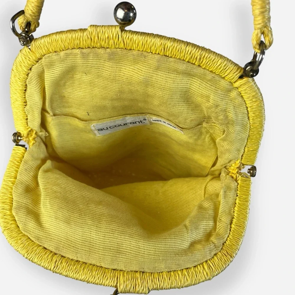 Au Courant Yellow Straw‎ Shoulder Bag Womens Raffia Japan Kisslock